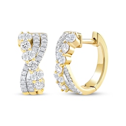 Oval & Round-Cut Diamond Crossover Hoop Earrings 1-1/2 ct tw 14K Yellow Gold