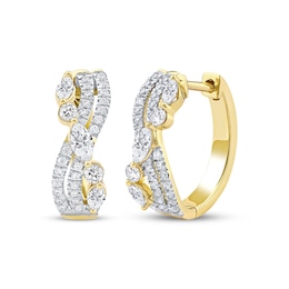 Marquise & Round-Cut Diamond Crossover Hoop Earrings 1 ct tw 14K Yellow Gold