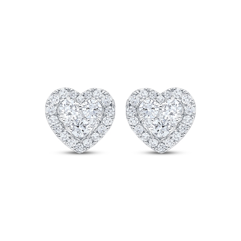 Multi-Diamond Heart-Shaped Stud Earrings 1 ct tw 10K White Gold