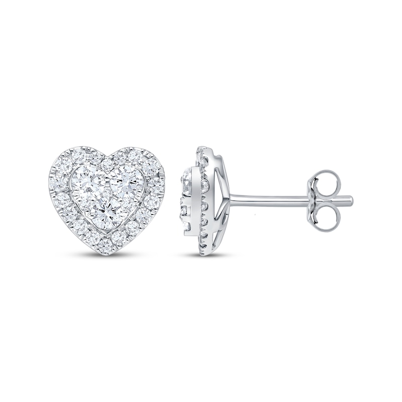 Multi-Diamond Heart-Shaped Stud Earrings 1 ct tw 10K White Gold