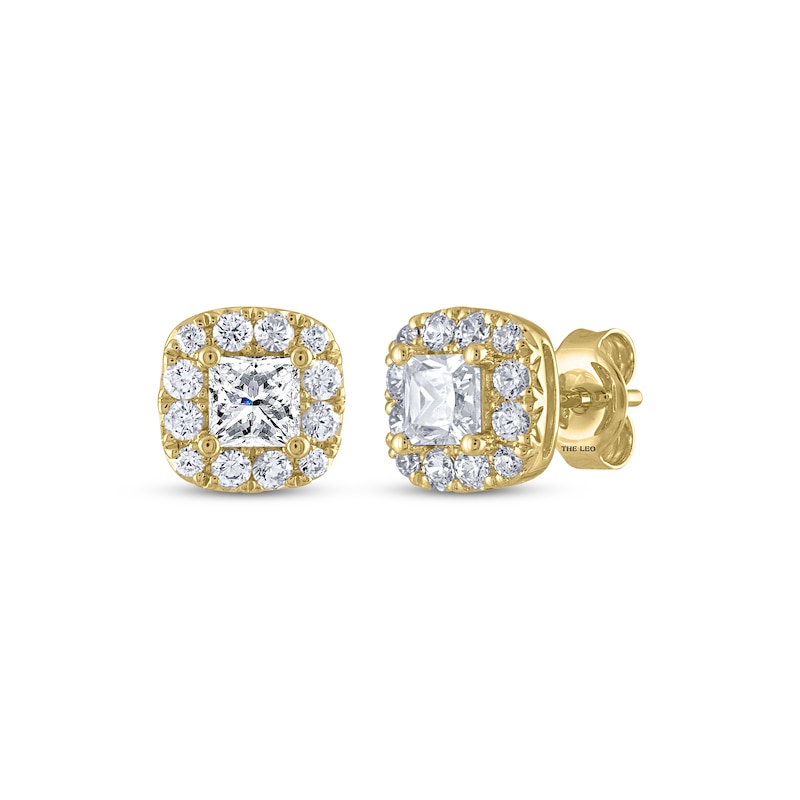 Main Image 1 of THE LEO Diamond Princess-Cut Halo Stud Earrings 1 ct tw 14K Yellow Gold