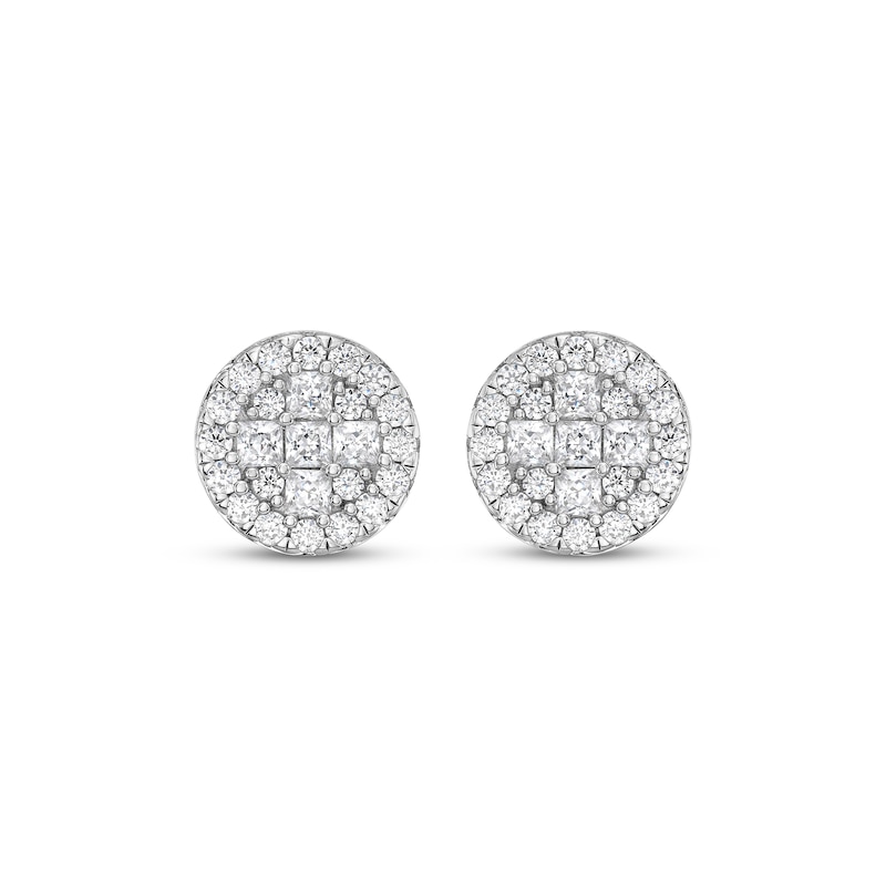 Princess & Round-Cut Multi-Diamond Stud Earrings 5/8 ct tw 10K White ...