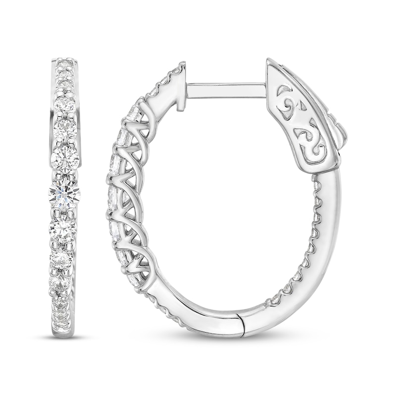 Main Image 3 of Diamond Graduated Inside-Out Hoop Earrings 3/4 ct tw 10K White Gold