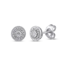 Round-Cut Diamond Milgrain Halo Stud Earrings 1/10 ct tw Sterling Silver