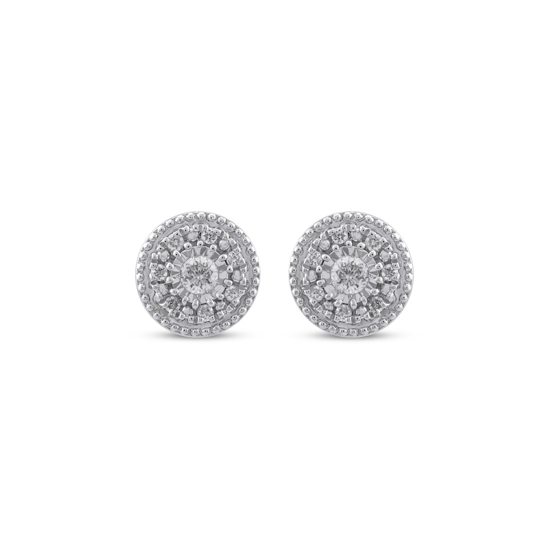 Main Image 2 of Round-Cut Diamond Milgrain Halo Stud Earrings 1/10 ct tw Sterling Silver