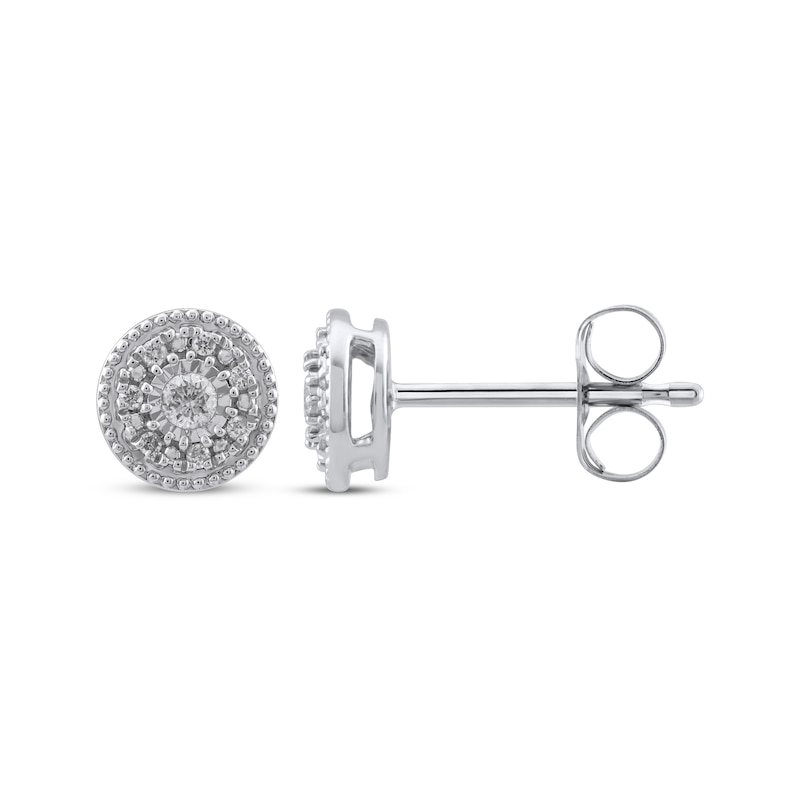 Main Image 3 of Round-Cut Diamond Milgrain Halo Stud Earrings 1/10 ct tw Sterling Silver