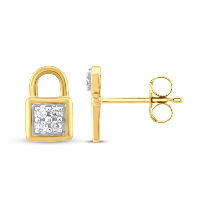 Main Image 2 of Diamond Lock & Key Stud Earrings 1/20 ct tw 10K Yellow Gold