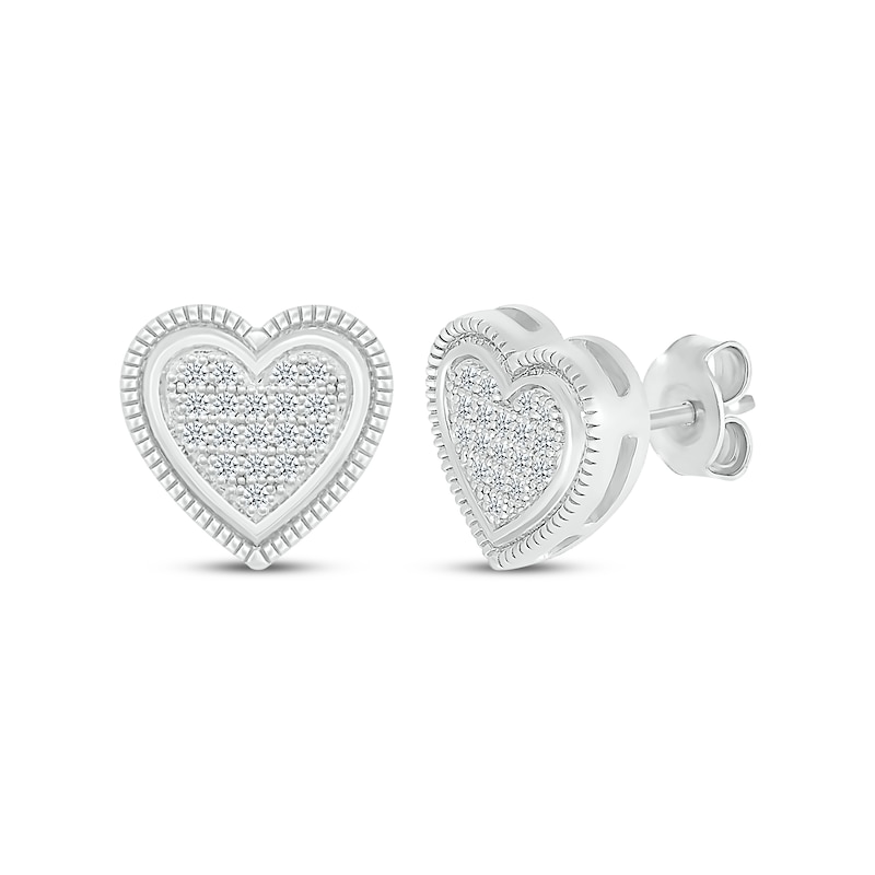 Multi-Diamond Heart Stud Earrings 1/10 ct tw Sterling Silver