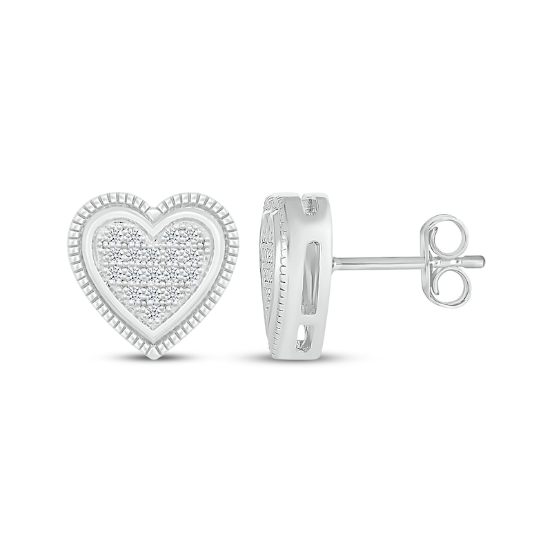 Multi-Diamond Heart Stud Earrings 1/10 ct tw Sterling Silver