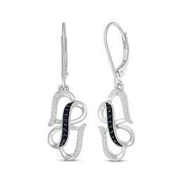 Black & White Diamond Infinity & Hearts Dangle Earrings 1/5 ct tw Sterling Silver