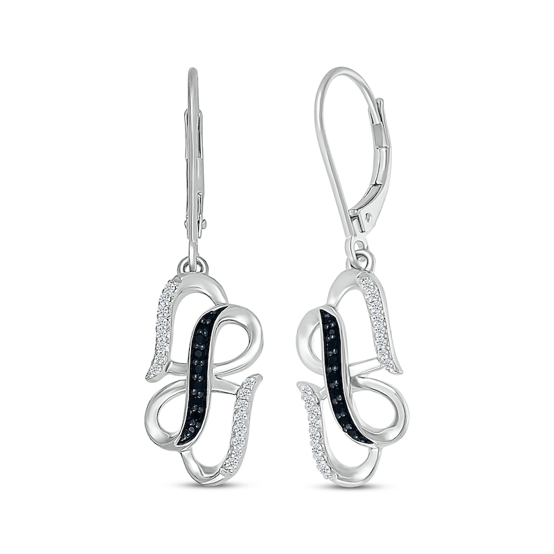 Black & White Diamond Infinity & Hearts Dangle Earrings 1/5 ct tw Sterling Silver