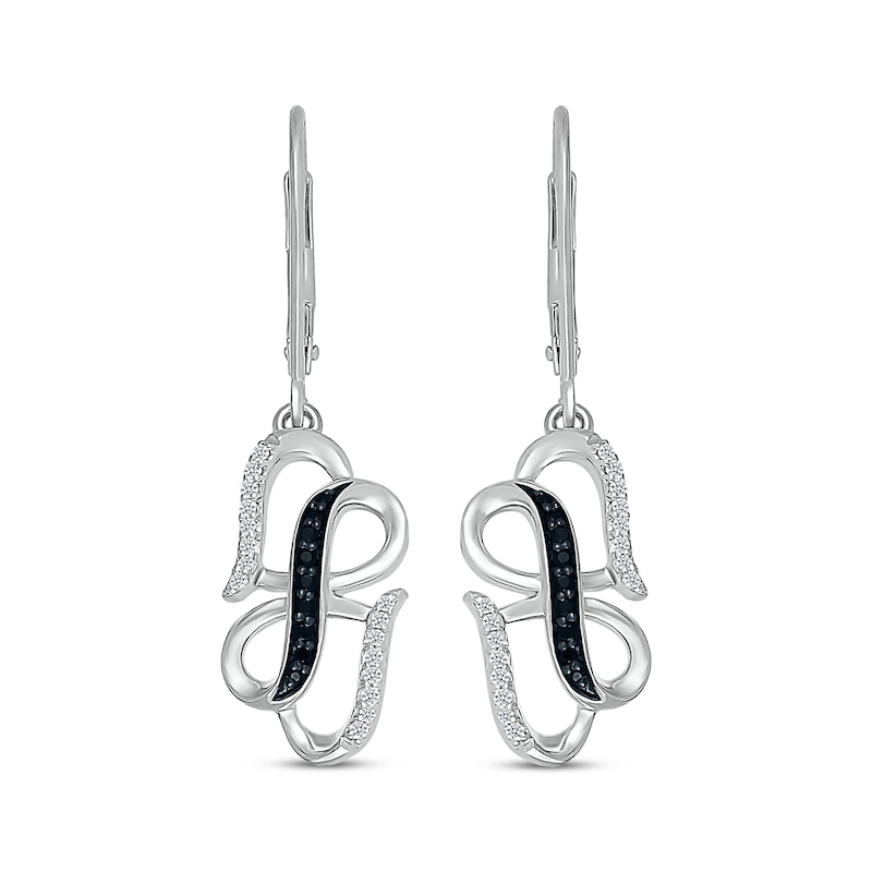 Black & White Diamond Infinity & Hearts Dangle Earrings 1/5 ct tw Sterling Silver