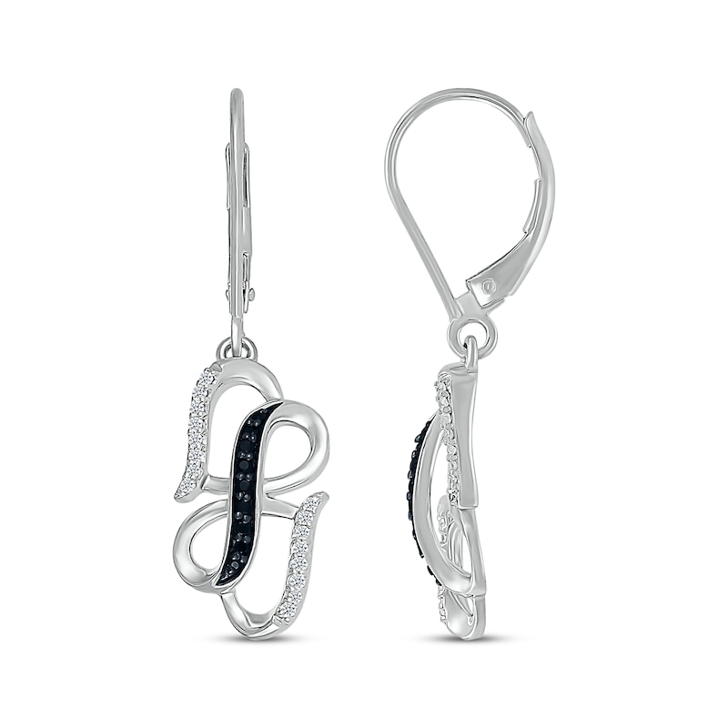 Black & White Diamond Infinity & Hearts Dangle Earrings 1/5 ct tw Sterling Silver