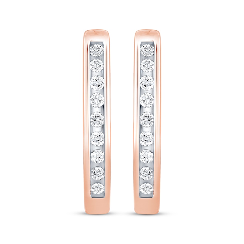 Diamond Channel Oval Hoop Earrings 1/5 ct tw 10K Rose Gold