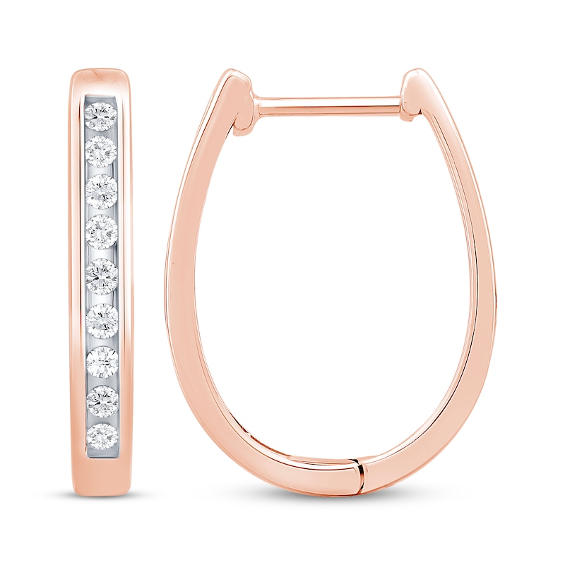 Diamond Channel Oval Hoop Earrings 1/5 ct tw 10K Rose Gold