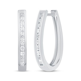 Diamond Channel Oval Hoop Earrings 1/3 ct tw 10K White Gold