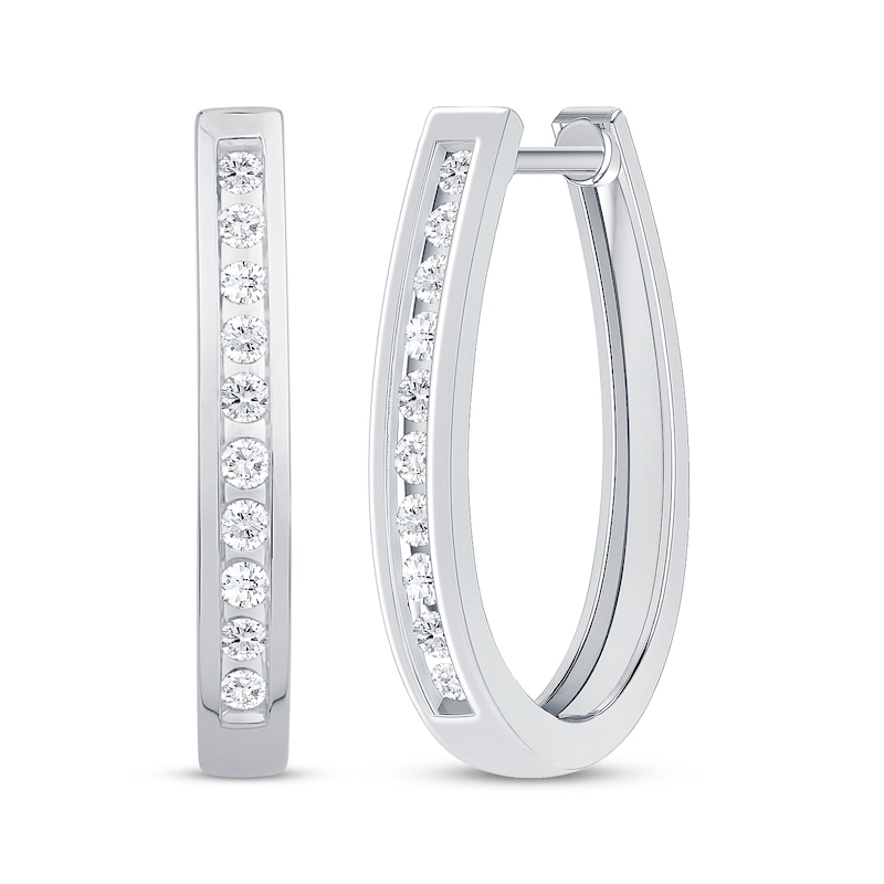 Main Image 1 of Diamond Channel Oval Hoop Earrings 1/3 ct tw 10K White Gold