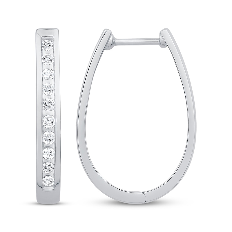 Main Image 3 of Diamond Channel Oval Hoop Earrings 1/3 ct tw 10K White Gold