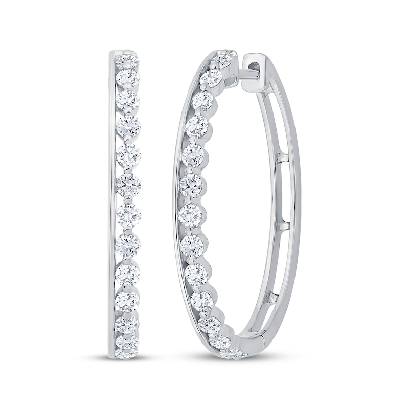 Main Image 1 of Diamond Line Hoop Earrings 1 ct tw 10K White Gold