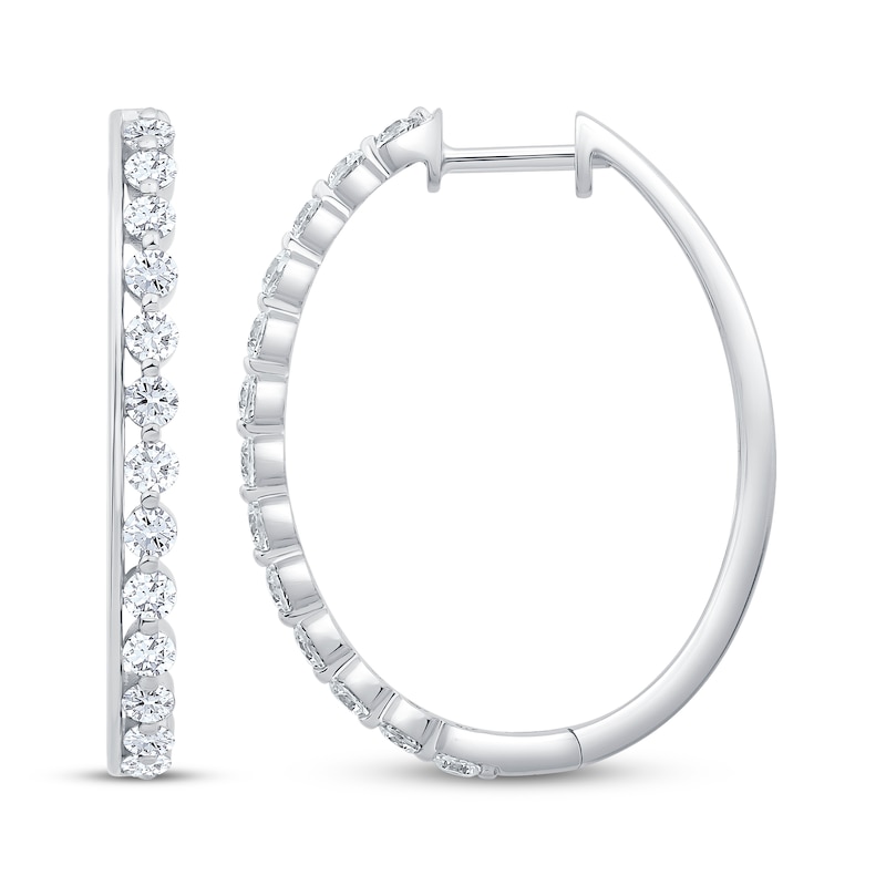 Main Image 3 of Diamond Line Hoop Earrings 1 ct tw 10K White Gold