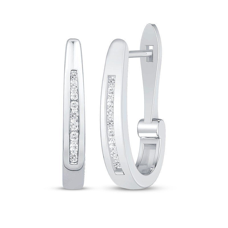 Main Image 1 of Channel-Set Diamond Oval Hoop Earrings 1/10 ct tw 10K White Gold