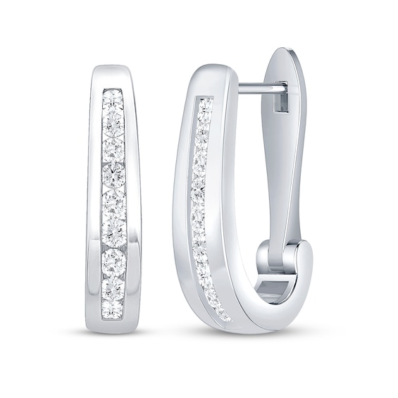 Channel-Set Diamond Oval Hoop Earrings 1/2 ct tw 10K White Gold