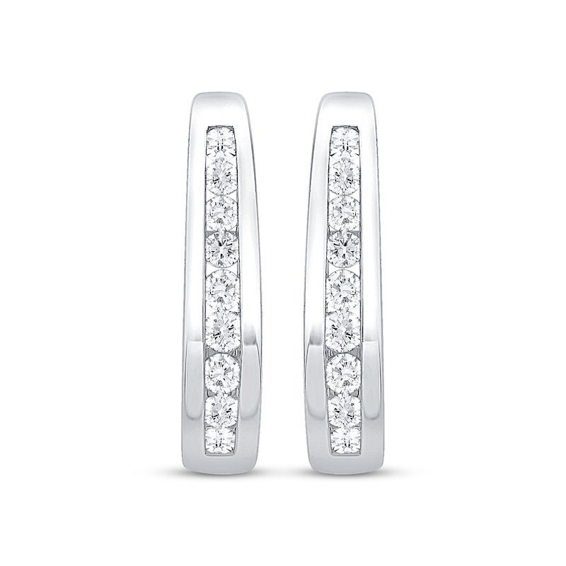 Main Image 2 of Channel-Set Diamond Oval Hoop Earrings 1/2 ct tw 10K White Gold