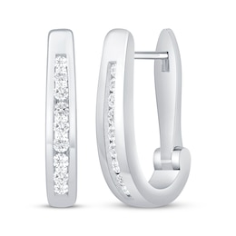 Channel-Set Diamond Oval Hoop Earrings 1/4 ct tw 10K White Gold