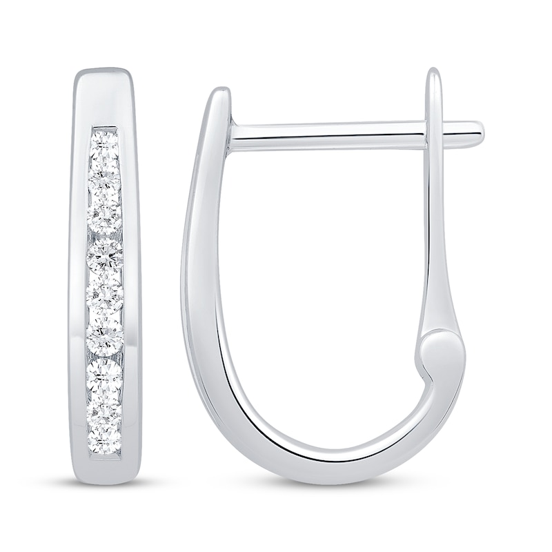 Main Image 3 of Channel-Set Diamond Oval Hoop Earrings 1/4 ct tw 10K White Gold