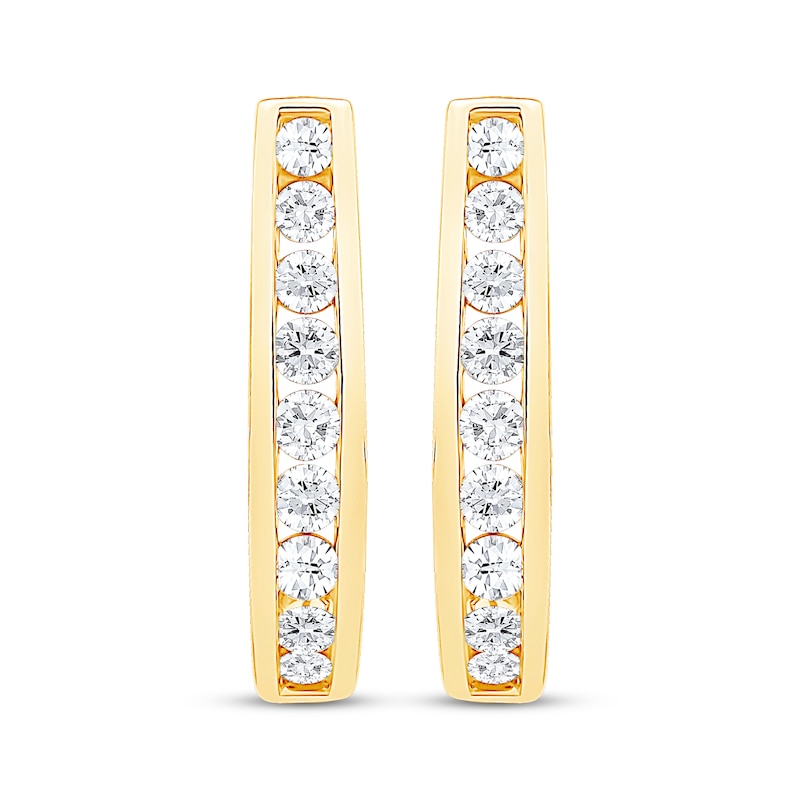 Main Image 2 of Channel-Set Diamond Oval Hoop Earrings 1 ct tw 10K Yellow Gold