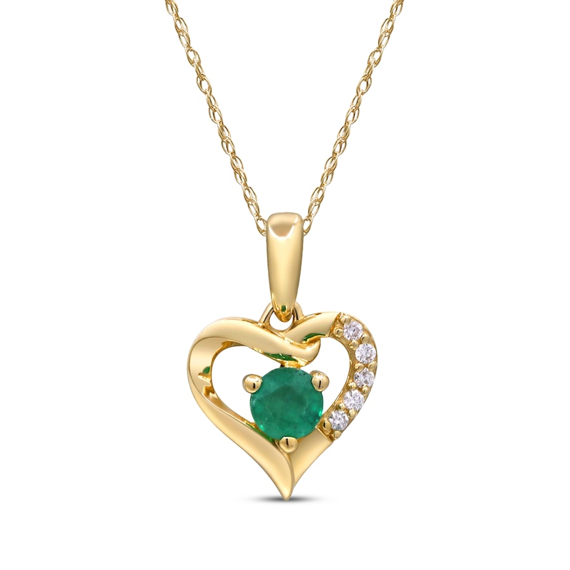 Main Image 1 of Natural Emerald & Diamond Accent Heart Necklace 10K Yellow Gold 18&quot;