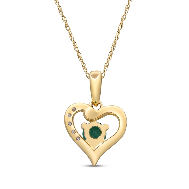 Main Image 3 of Natural Emerald & Diamond Accent Heart Necklace 10K Yellow Gold 18&quot;