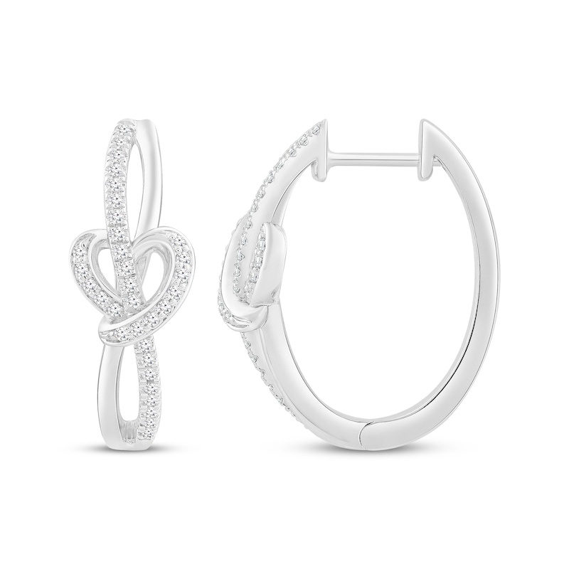 Main Image 1 of Diamond Heart Loop Hoop Earrings 1/5 ct tw Sterling Silver