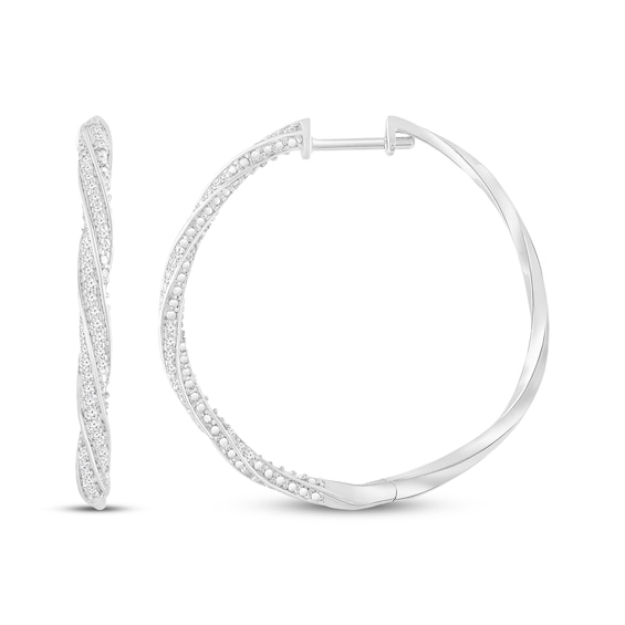 Diamond Twist Hoop Earrings 1/4 ct tw 10K White Gold