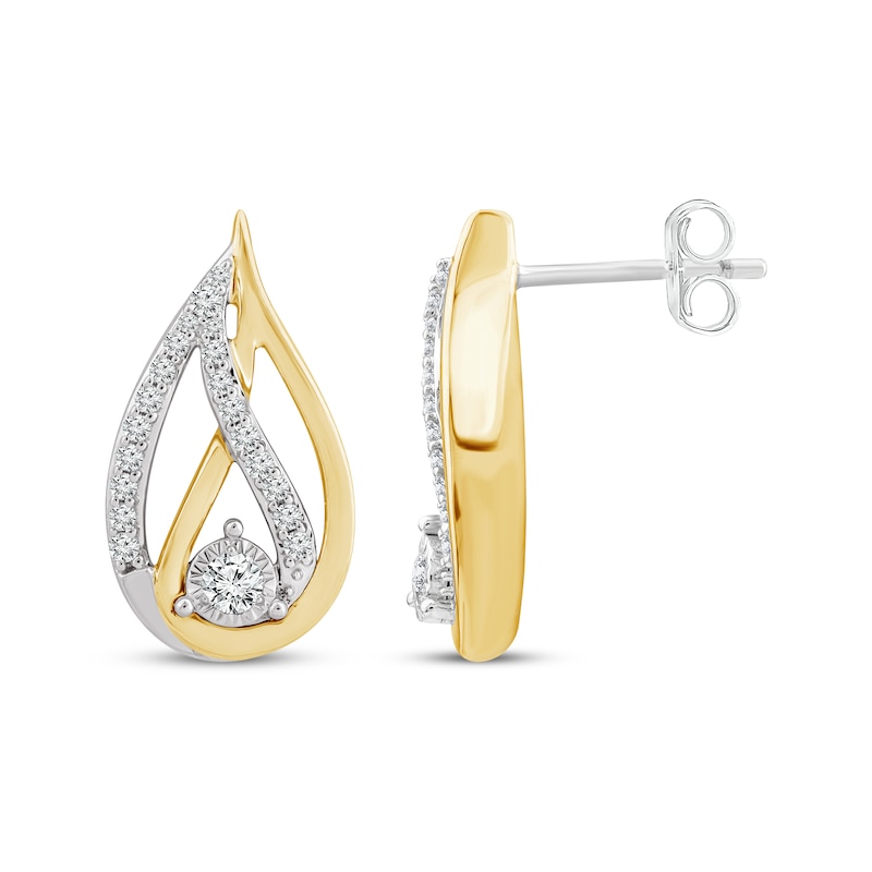 Love Ignited Diamond Flame Stud Earrings 1/5 ct tw Sterling Silver & 10K Yellow Gold