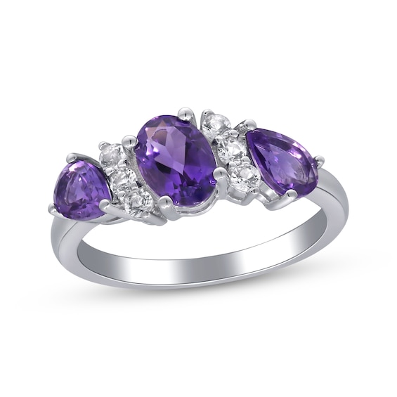 Oval and Pear-Cut Amethyst, White Topaz Ring Sterling Silver