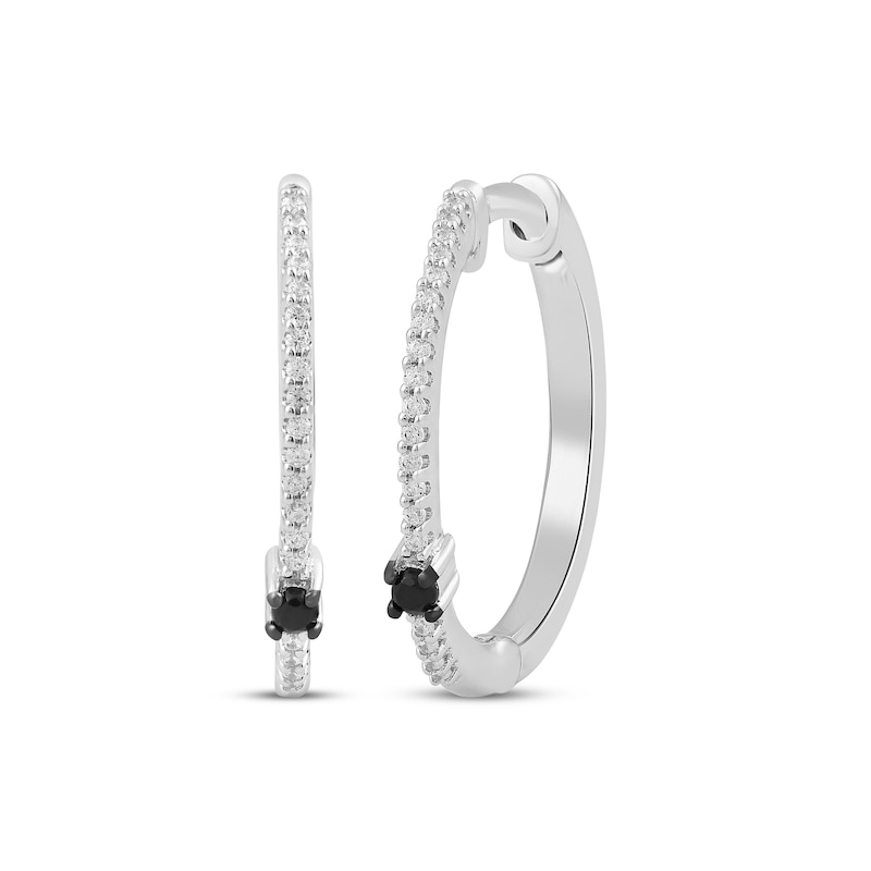 Main Image 1 of Black & White Diamond Hoop Earrings 1/10 ct tw Sterling Silver