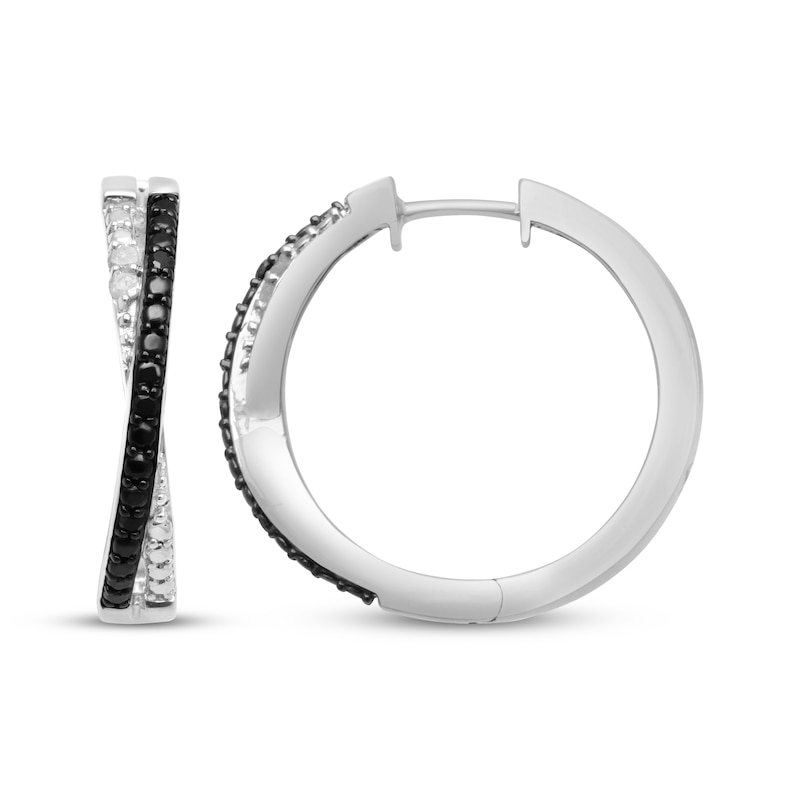 Main Image 3 of White & Black Diamond Crossover Hoop Earrings 1/10 ct tw Sterling Silver