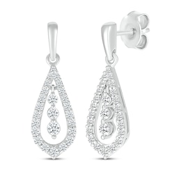 Diamond Three-Stone Teardrop Dangle Earrings 1/2 ct tw 10K White Gold