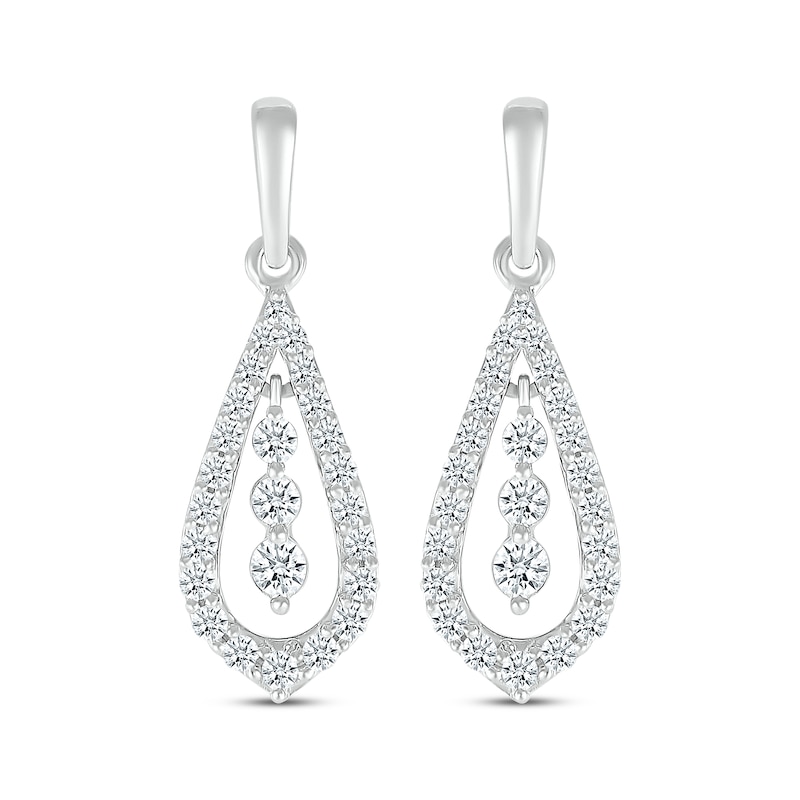 Main Image 2 of Diamond Three-Stone Teardrop Dangle Earrings 1/2 ct tw 10K White Gold