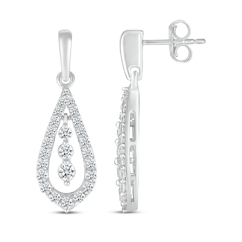 Diamond Three-Stone Teardrop Dangle Earrings 1/2 ct tw 10K White Gold | Kay