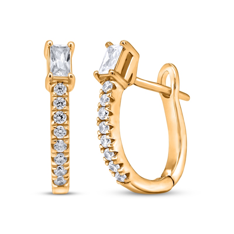 Main Image 1 of Baguette & Round-Cut Diamond Hoop Earrings 3/8 ct tw 10K Yellow Gold