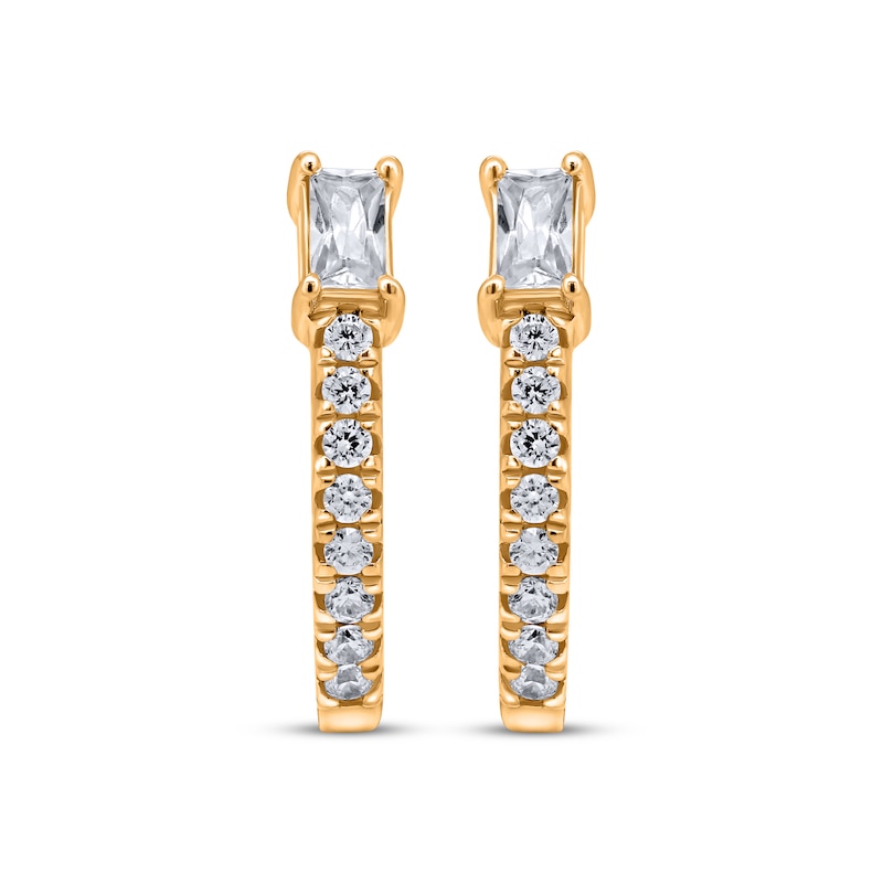 Main Image 2 of Baguette & Round-Cut Diamond Hoop Earrings 3/8 ct tw 10K Yellow Gold