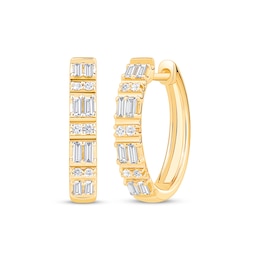 Baguette & Round-Cut Diamond Alternating Hoop Earrings 1/3 ct tw 10K Yellow Gold