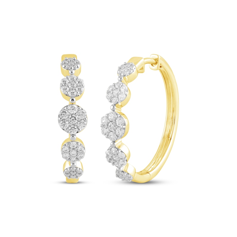 Main Image 1 of Multi-Diamond Graduated Circle Hoop Earrings 1/2 ct tw 10K Yellow Gold