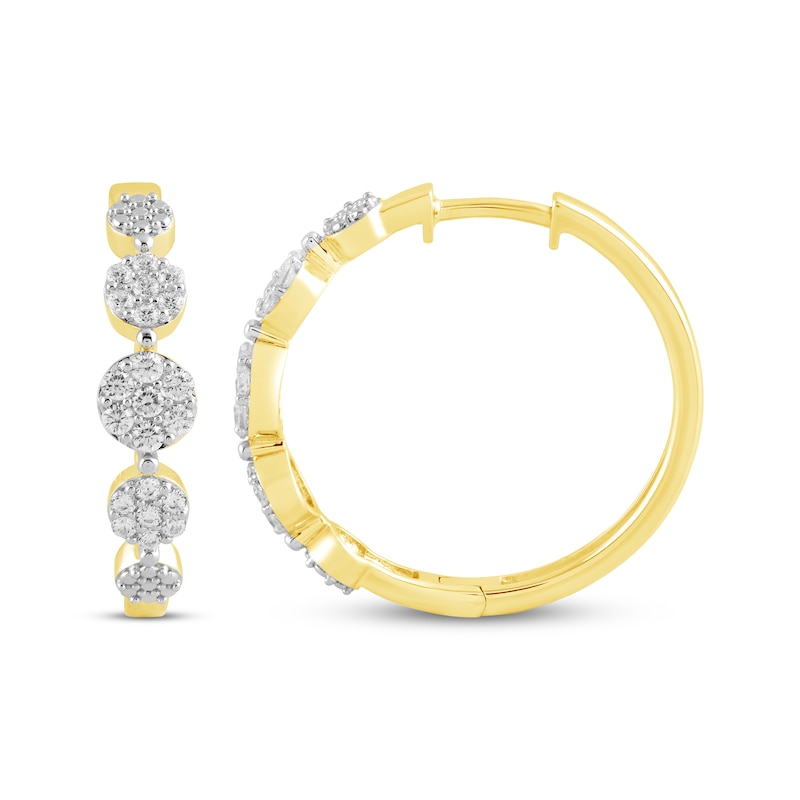 Main Image 3 of Multi-Diamond Graduated Circle Hoop Earrings 1/2 ct tw 10K Yellow Gold