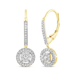 Multi-Diamond Circle Halo Dangle Earrings 1/3 ct tw 10K Yellow Gold