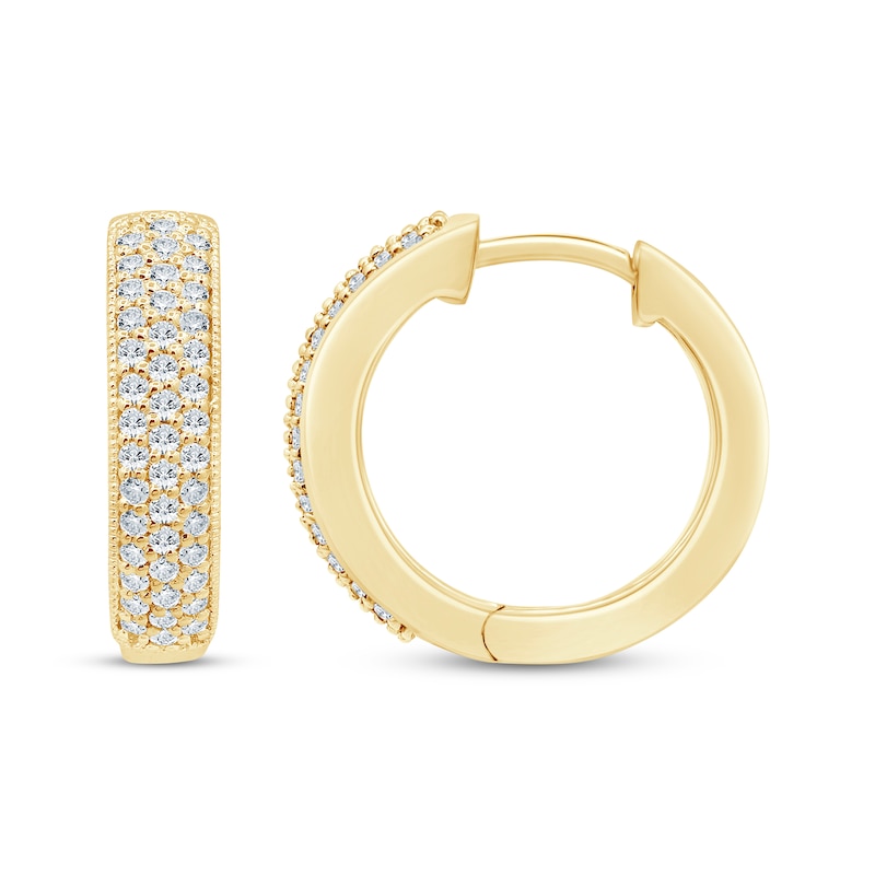 Main Image 3 of Diamond Pavé Hoop Earrings 3/8 ct tw 10K Yellow Gold