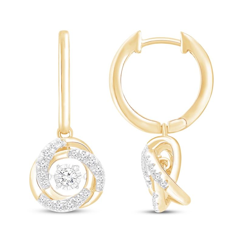 Unstoppable Love Diamond Knot Dangle Hoop Earrings 1/4 ct tw 10K Yellow Gold