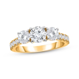 Lab-Grown Diamonds by KAY Round-Cut Three-Stone Engagement Ring 2 ct tw 14K Yellow Gold